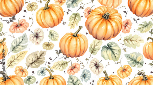 Watercolor background pattern pumpkins on white background
