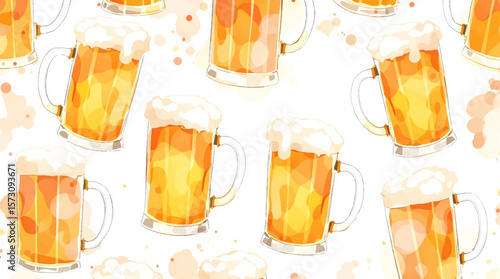 Watercolor background pattern beer on white background
