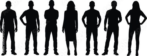 Silhouette of diverse business professionals standing confidently, leadership, gender diversity, corporate teamwork, office unity, modern workplace staff, confident team illustration