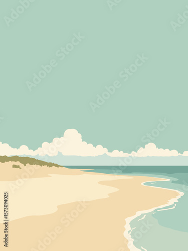 Cuxhaven - North Sea coast with tidal flats and dunes in sand beige, sea green, and cloud white