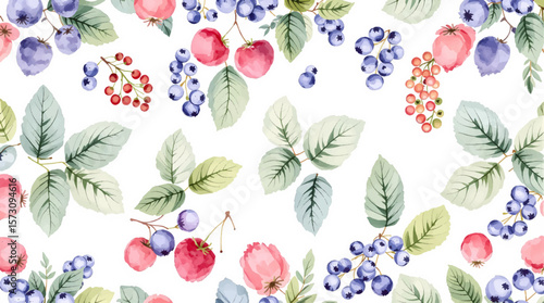 Watercolor background pattern berries on white background
