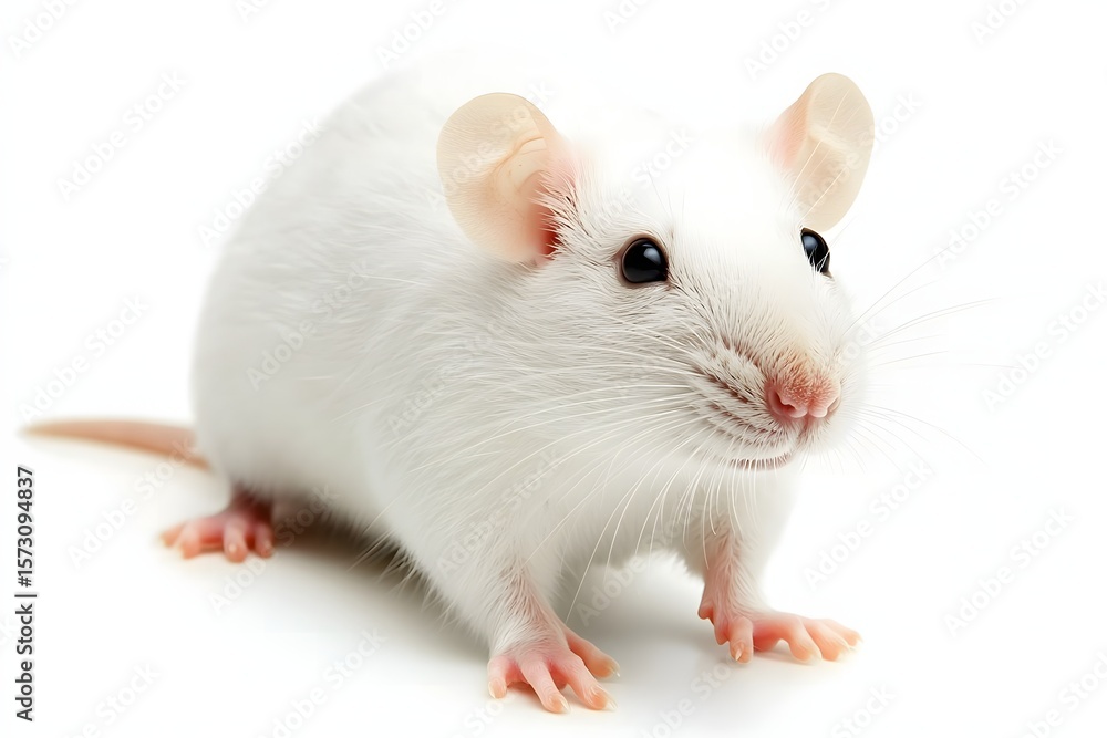 White Lab Rat against White Background with Pink Nose and Big Round Ears White Lab Rat against White Background with Pink Nose and Big Round Ears