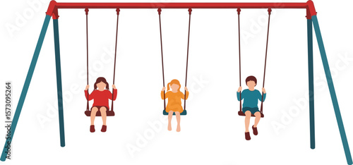 Children playing on swings at playground vector illustration design art