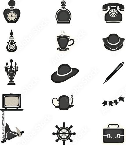 Vector illustration collection of minimalist icons featuring everyday objects with outlines