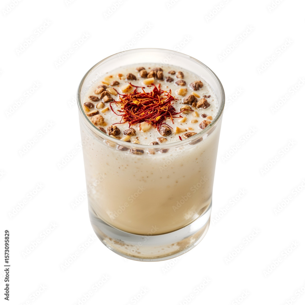 A creamy indulgent saffron and nut sprinkled milkshake a delightful treat bringing a touch of on transparent background A creamy indulgent saffron and nut sprinkled milkshake a delightful treat bringing a touch of on transparent background