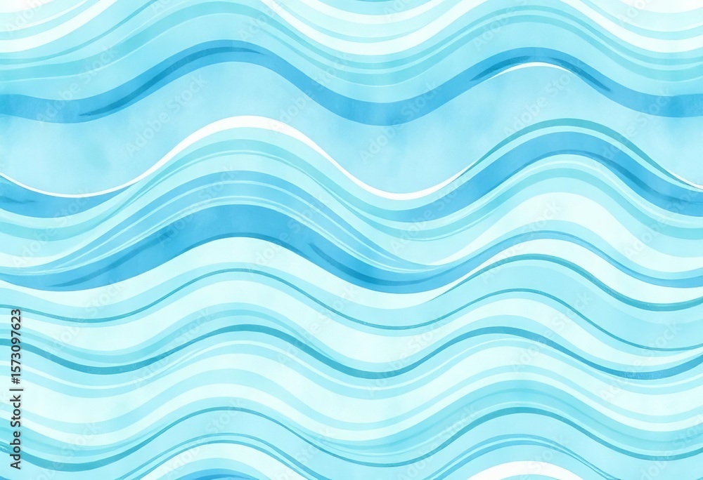 Fototapeta premium Seamless hand-drawn watercolor wave pattern Grunge texture, wavy lines, ocean background, paint, watercolor