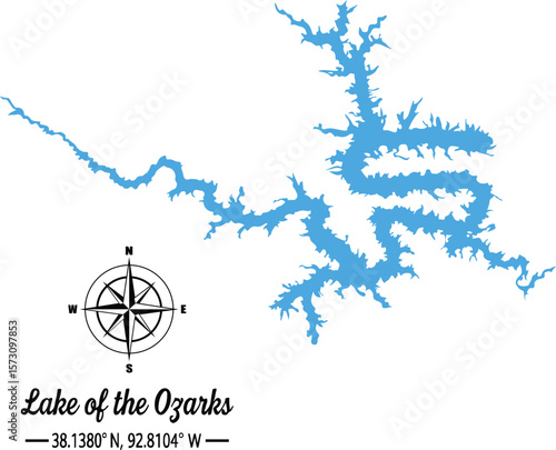 Lake of the Ozarks Missouri Map Vector – Silhouette Lake Shape for Cricut, Laser Engraving, and Rustic Decor