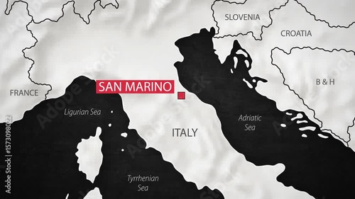 San Marino Map - Fast Zooming from World Map. Animated Motion Graphics Shape Map of the San Marino. 4K Resolution Stock Video for News, Vlogs etc.