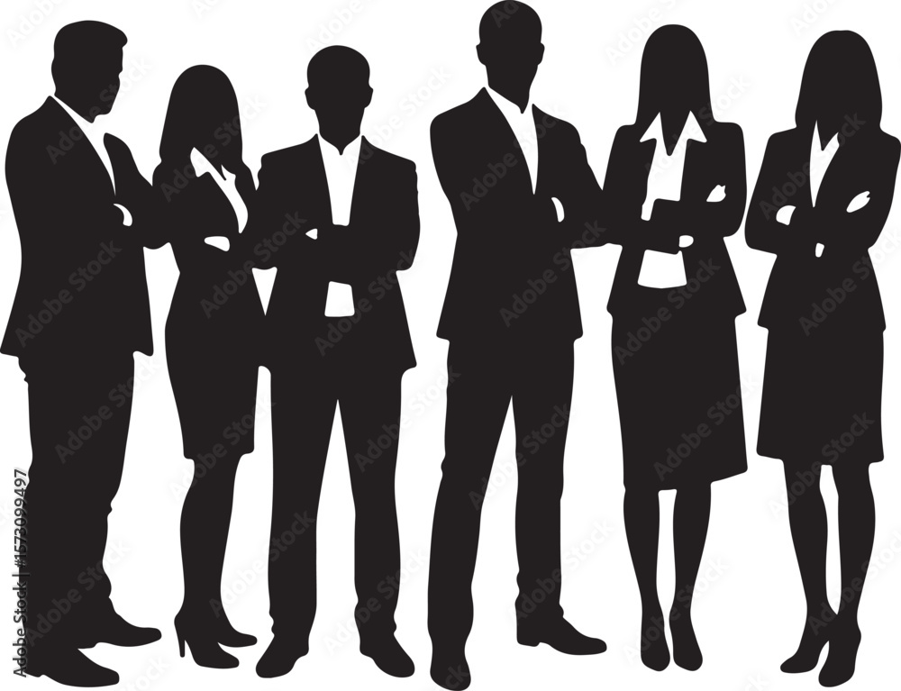 Business people silhouettes, group of standing business men and women
Business people silhouettes, group of standing business men and women