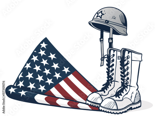 USA fashion footwear illustration: sneakers, boots, and hats, a symbol of American sport design for July