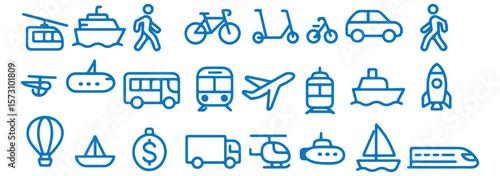 Transportation thin line icons. Editable stroke. Pixel perfect.