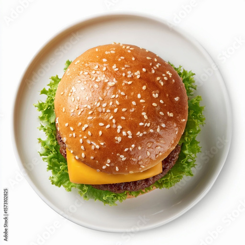 Wallpaper Mural Burger lies on a plate, isolated on a white background Torontodigital.ca