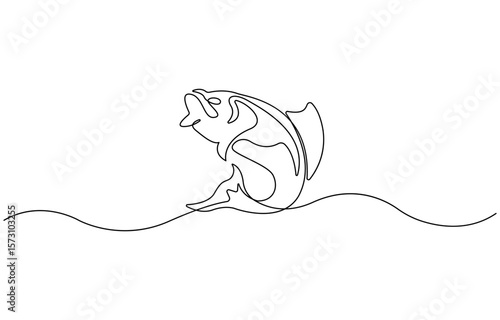 Fresh salmon fish in continuous one line art drawing isolated, Fresh food concept, Monoline Fishing Symbol, One Line Tuna Silhouette, Salmon fish Sign.
