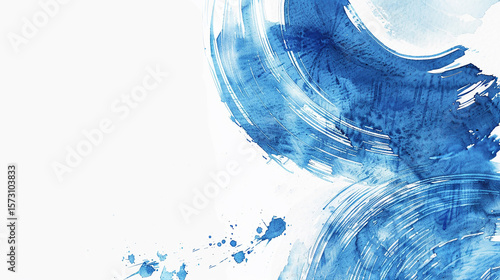 青の水彩画　筆テクスチャー背景イラスト　Generative AI
