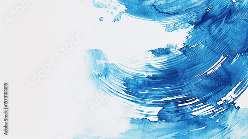青の水彩画　筆テクスチャー背景イラスト　Generative AI

