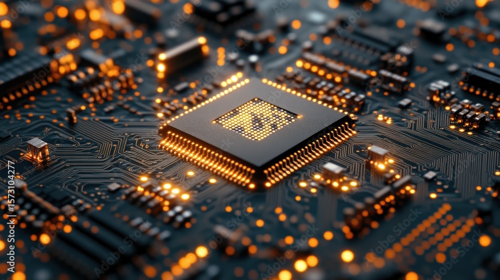 Close-up of a circuit board with a central processor Close-up of a circuit board with a central processor