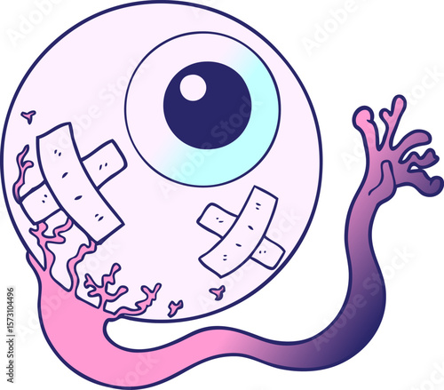 cartoon injured eyeball in bright neon color