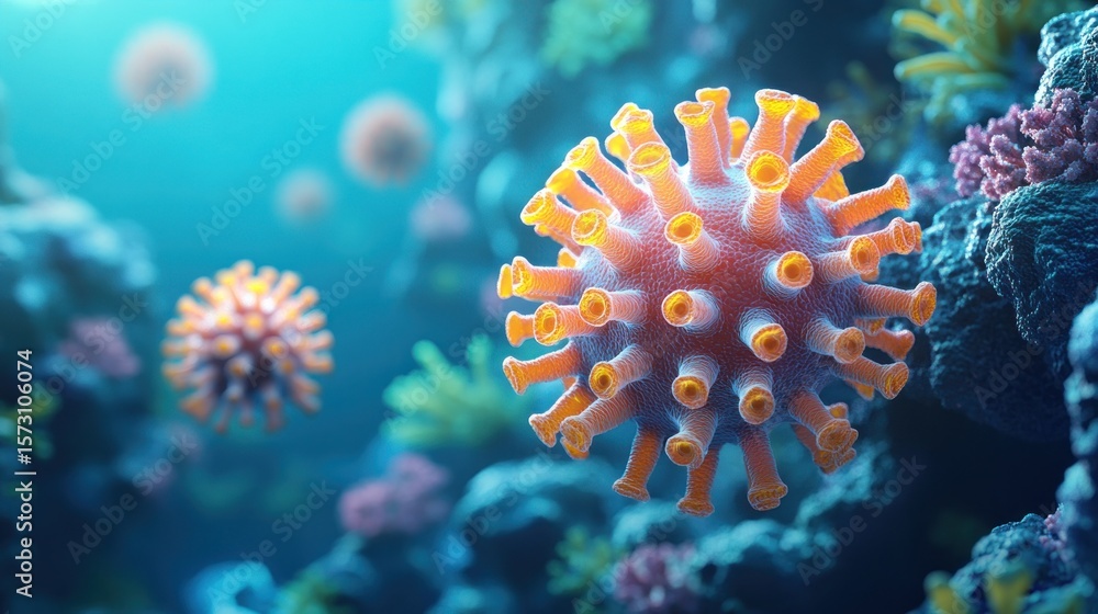 Obraz premium Close-up virus, coral-like backdrop
