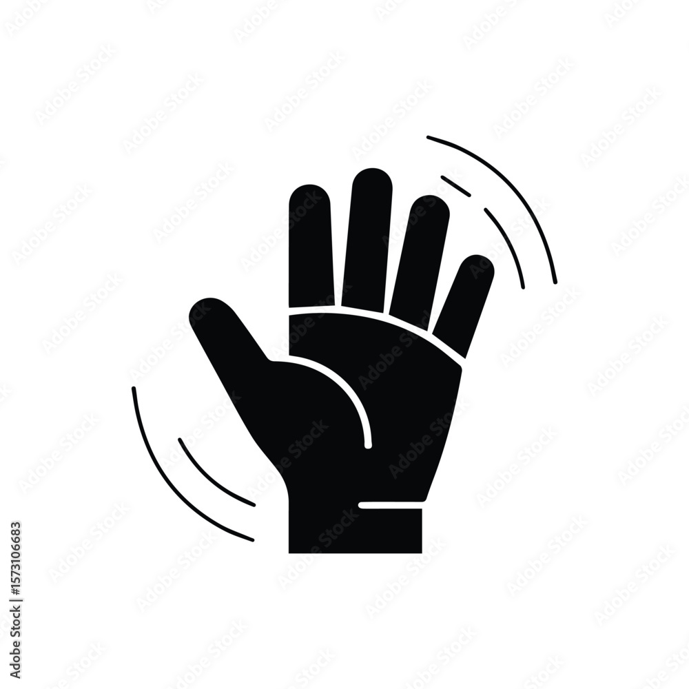 Obraz premium Waving hand icon black silhouette vector greeting symbol illustration
