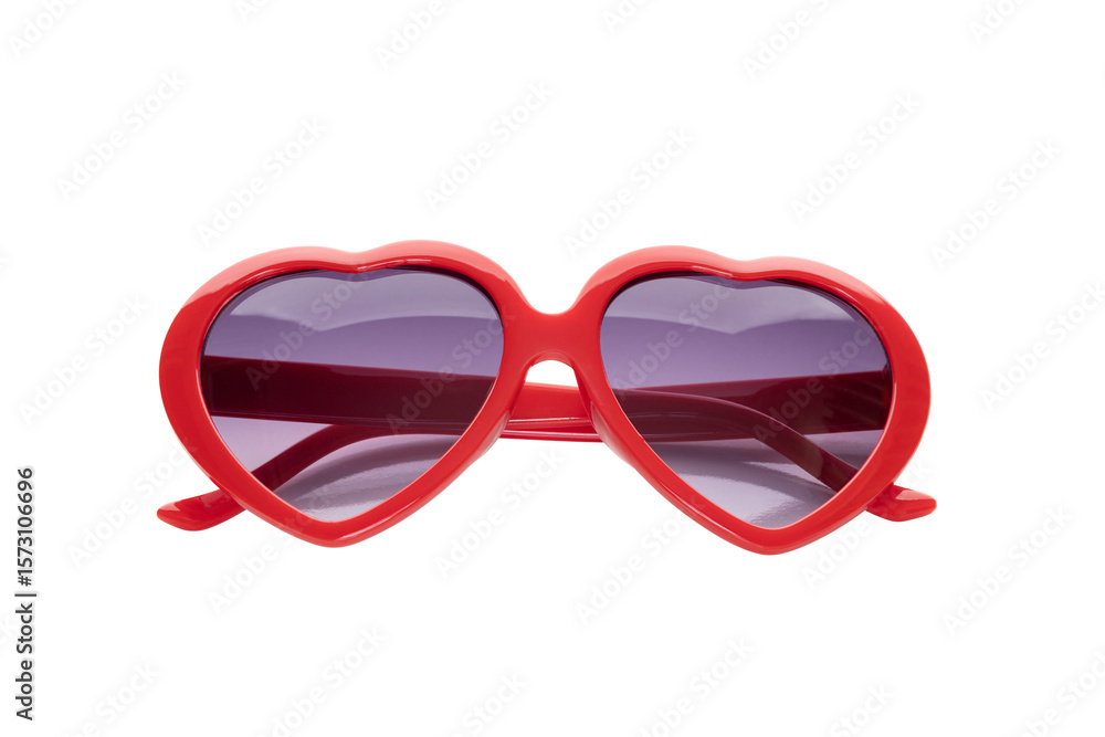 Fototapeta premium Red heart shaped sunglasses for fashion and love concepts. A fun, retro style accessory for a party, summer, or Valentine's Day. isolated on white background with clipping path.
