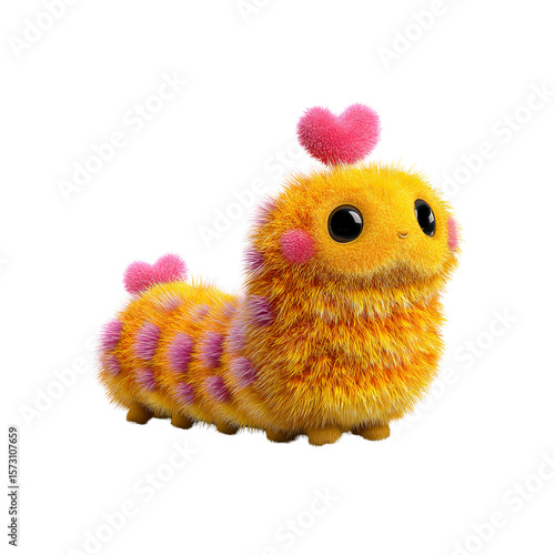 Adorable Fluffy Caterpillar with Heart-Shaped Decoration - 3D Render