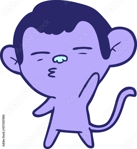 cartoon suspicious monkey in bright neon color