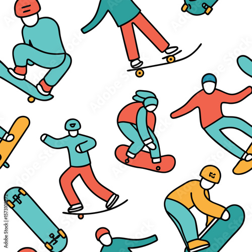 Colorful Skateboard and Snowboard Seamless Pattern
