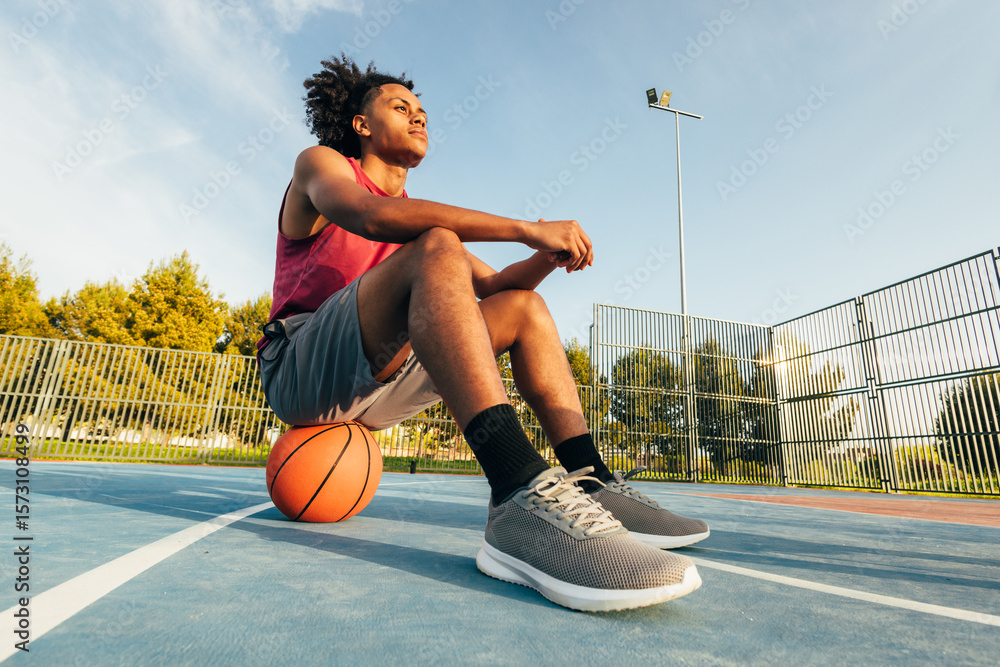 custom made wallpaper toronto digitalYoung athlete resting on outdoor basketball court