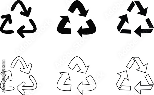 Recycle icon vector. Recycling symbol illustration. Recycle arrow sign vector illustration. Reusing symbols. Recycling label. Recycle badge