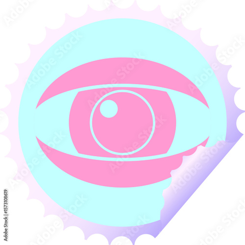 staring eye graphic vector circular peeling sticker in bright neon color