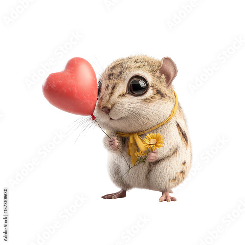 Adorable Chipmunk with Heart-Shaped Balloon and Flowers