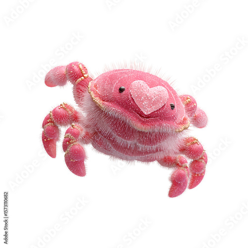 Adorable Pink Fuzzy Crab with Heart - Valentine's Day Character
