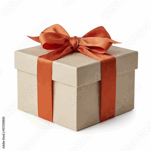 Gift box with orange ribbon isolated on white background  