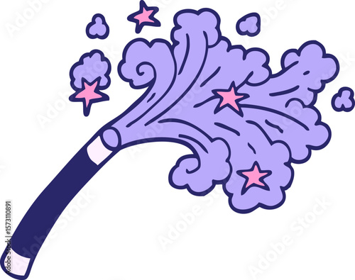 cartoon doodle magicians wand in bright neon color