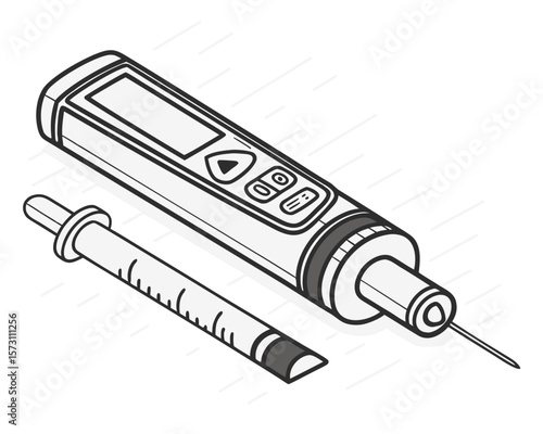 Insulin pen and syringe illustration representing healthcare and medical treatment