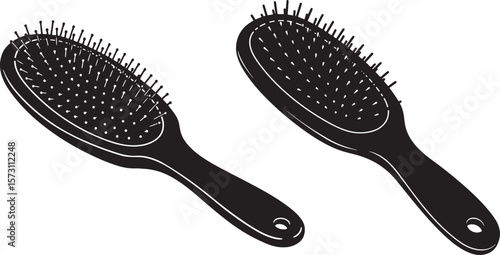 Minimalist silhouette of a classic hairbrush for grooming and styling