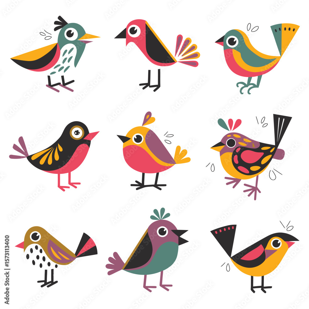 Obraz premium Bird illustration set, detailed colorful vector designs isolated on white background for artistic use