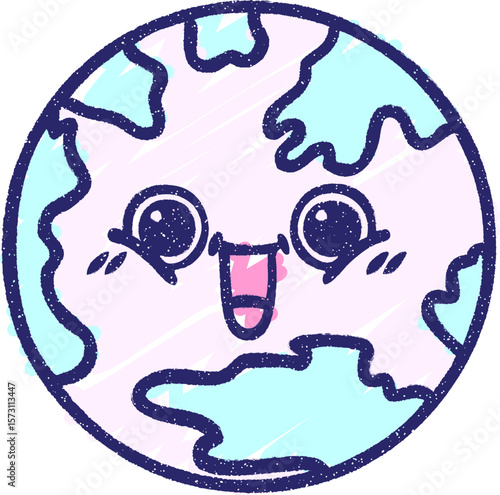 Planet Earth Chalk Drawing in bright neon color
