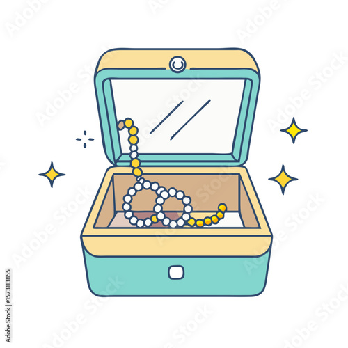 Open jewelry box with pearl necklace and sparkling accents