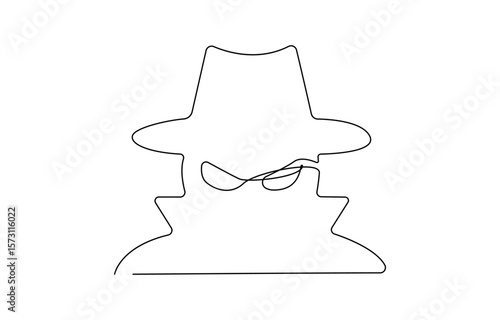 One line continuous hacker cyber security symbol concept. Silhouette online bank thief finance safety technology icon, One line continuous cyber security hacker symbol. Silhouette of online financial.