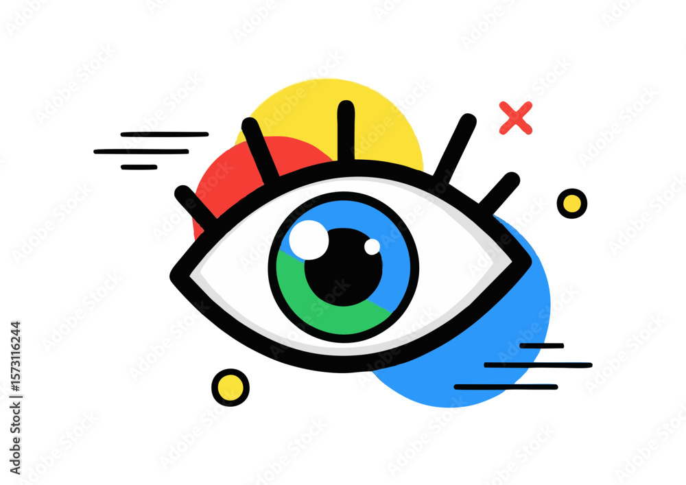 Obraz premium Colorful cartoon eye illustration with geometric shapes