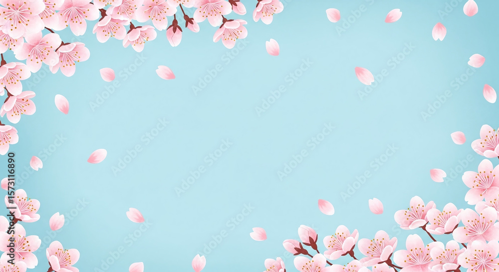 Fototapeta premium Pink Cherry Blossoms Falling Petals Spring Nature