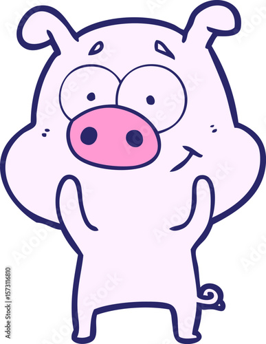 happy cartoon pig in bright neon color