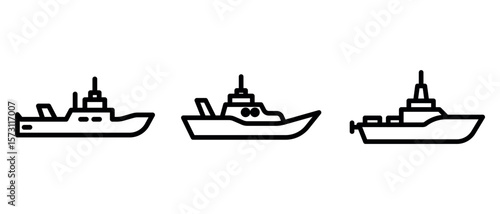 warship outline or line icon design bundle.
