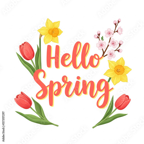 Hello spring concept isolated on white background