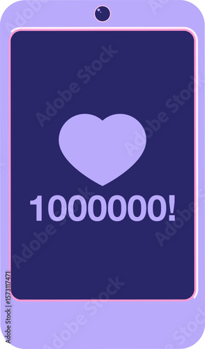 mobile phone showing 1000000 likes graphic vector illustration icon in bright neon color