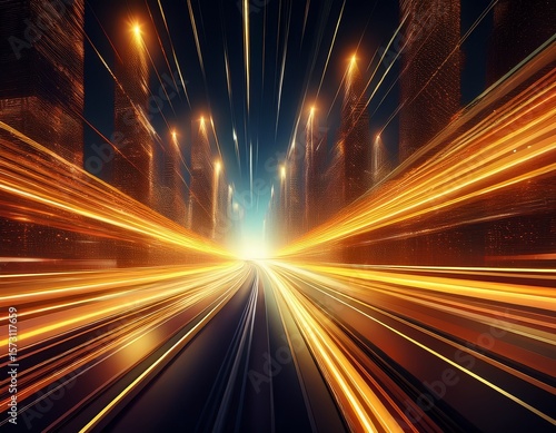 fast road night gold lights speed abstract