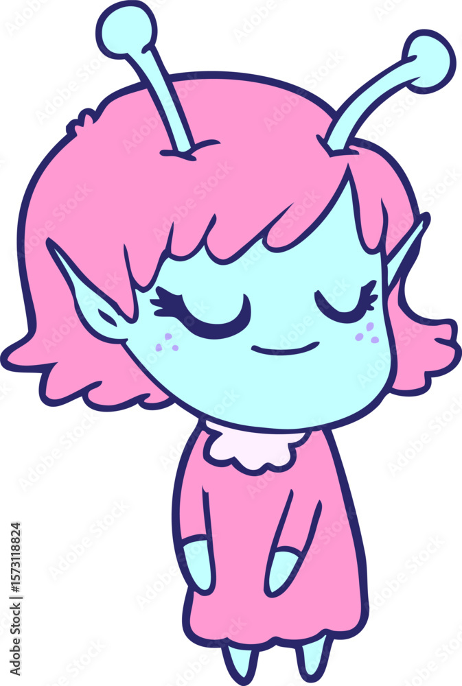 smiling alien girl cartoon in bright neon color smiling alien girl cartoon in bright neon color