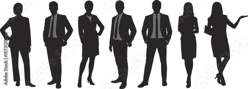 Professional Business People Silhouettes, Diverse Corporate Men and Women in Formal Attire, Executive Leaders, Modern Office Team, Successful Collaboration, Trust and Partnership, Workforce.