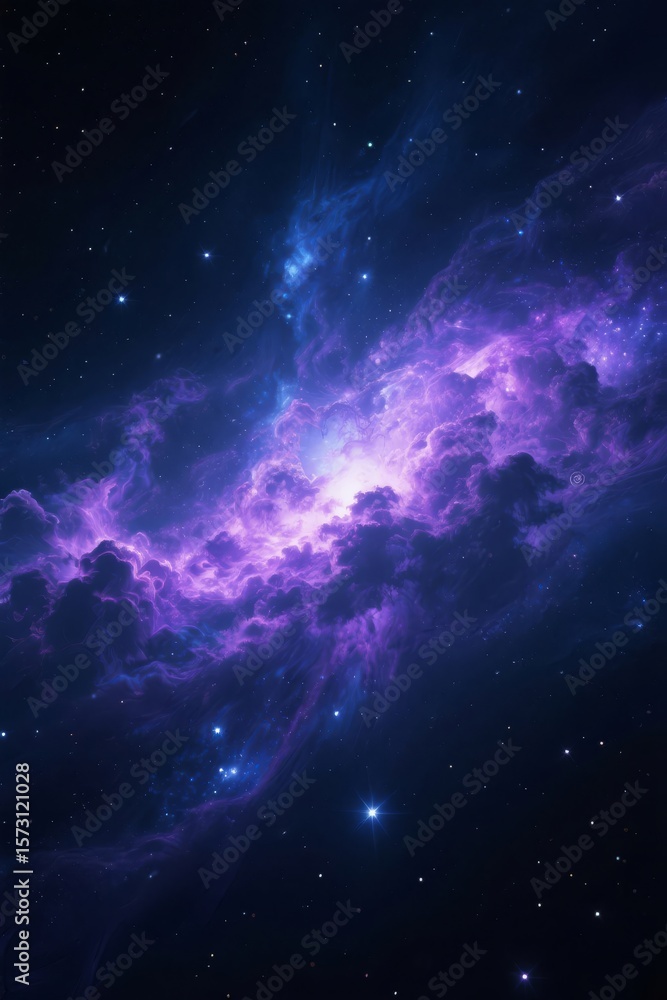 Fototapeta premium Ethereal Purple Nebula: Cosmic Clouds and Distant Stars in Deep Space